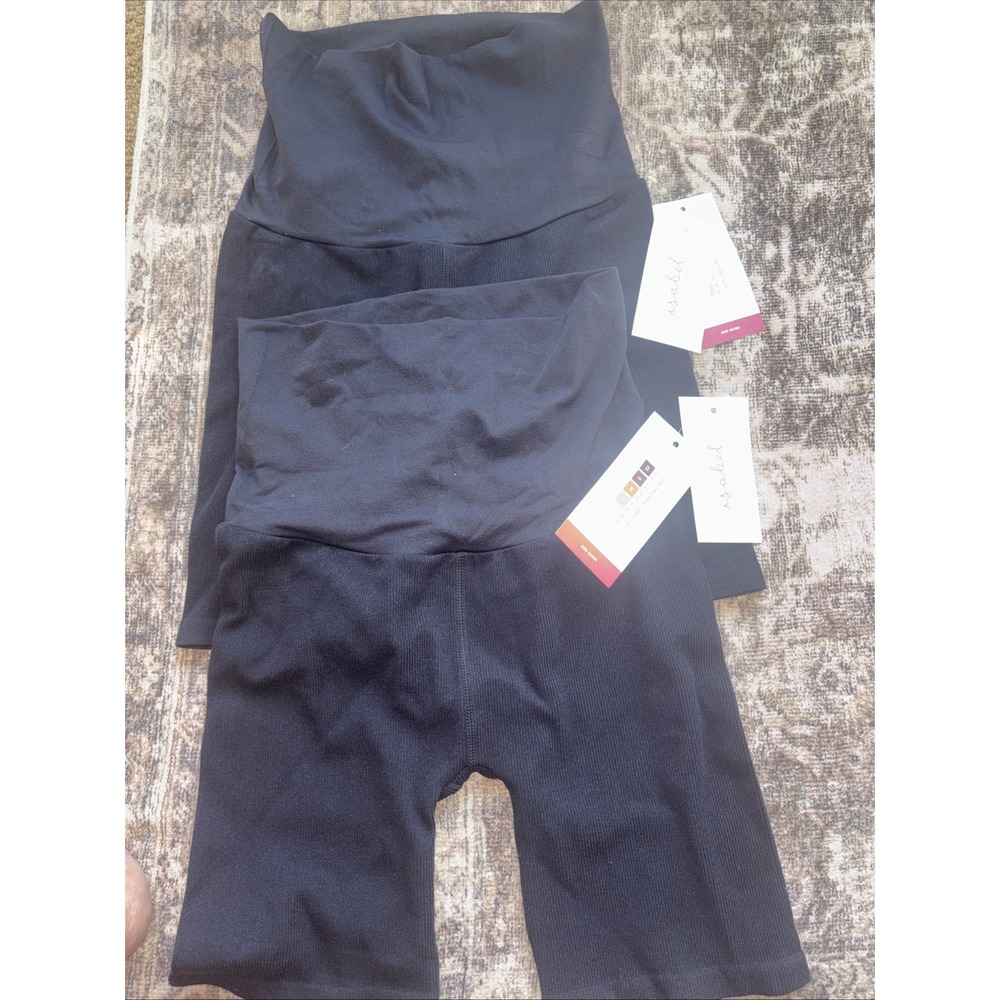 (2) Isabel Ingrid High-Rise Seamless Ribbed Bike Shorts Size Small NEW